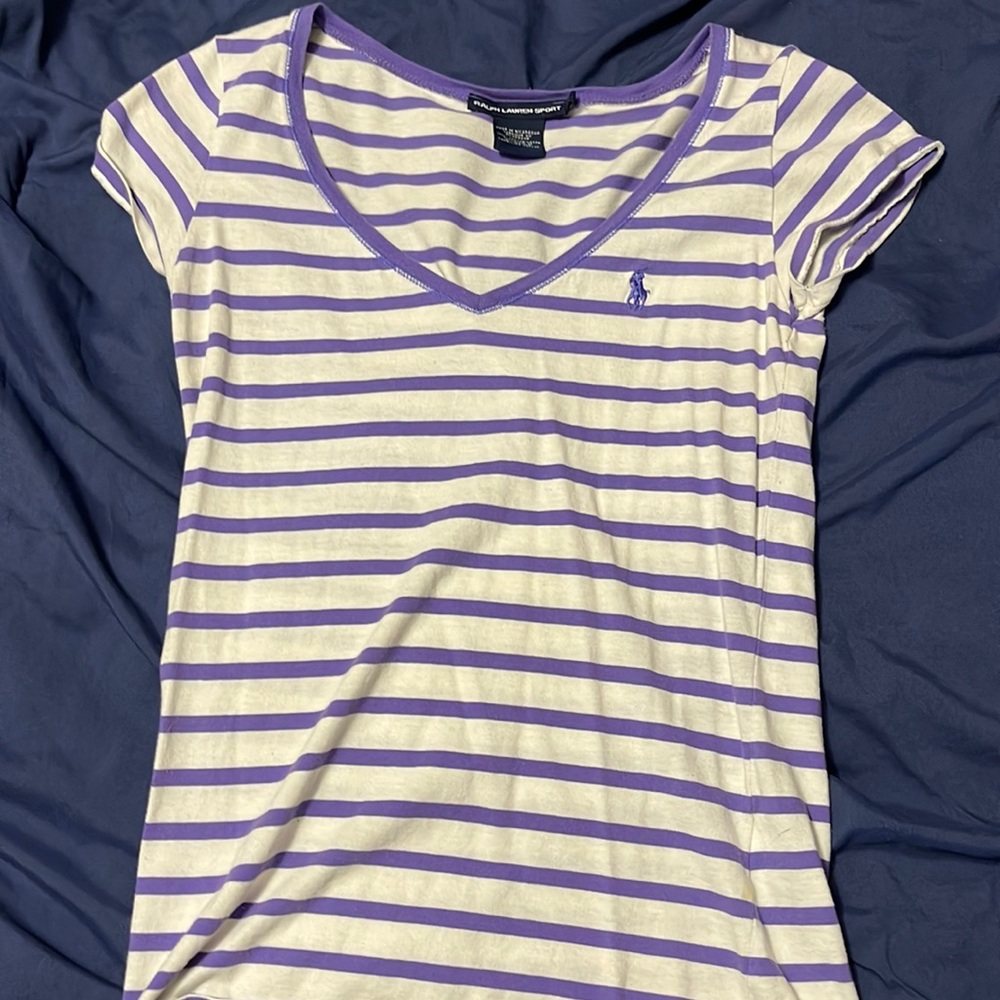 Ralph Lauren Sport Women’s Purple & White Striped V Neck